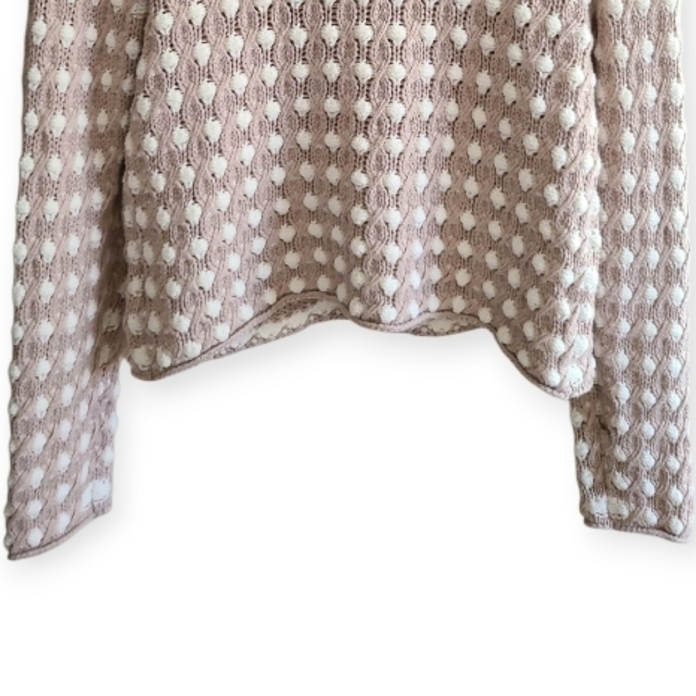 Anthropologie Sleeping On Snow Mockneck Popcorn Stitch Taupe Cream Knit Sweater - Picture 15 of 17